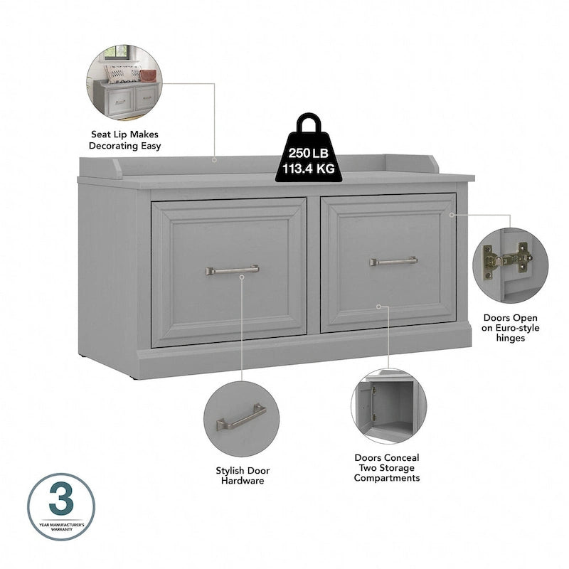 40W Shoe Storage Bench with Doors and Wall Mounted Coat Rack