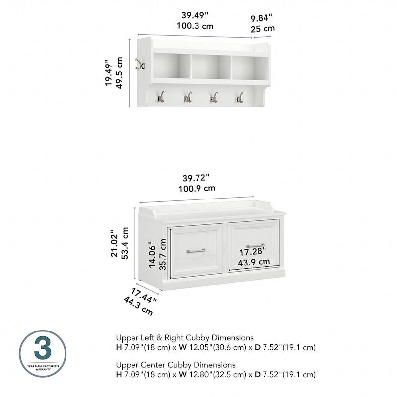 40W Shoe Storage Bench with Doors and Wall Mounted Coat Rack