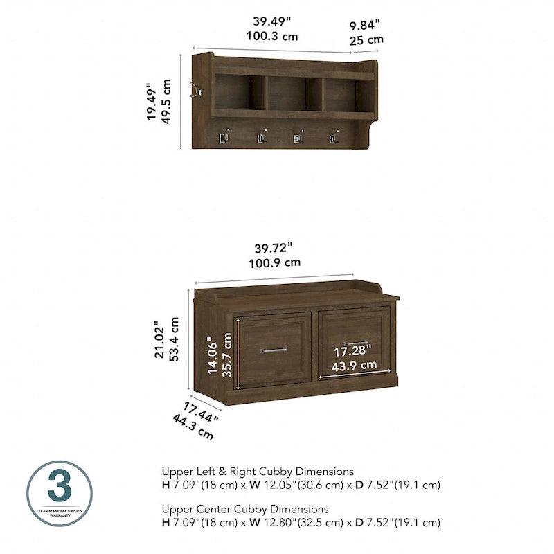 40W Shoe Storage Bench with Doors and Wall Mounted Coat Rack