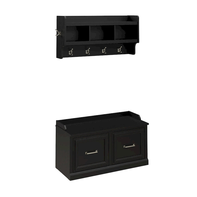 40W Shoe Storage Bench with Doors and Wall Mounted Coat Rack