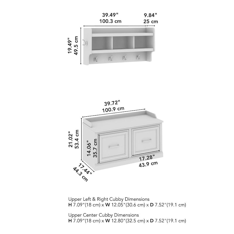 40W Shoe Storage Bench with Doors and Wall Mounted Coat Rack