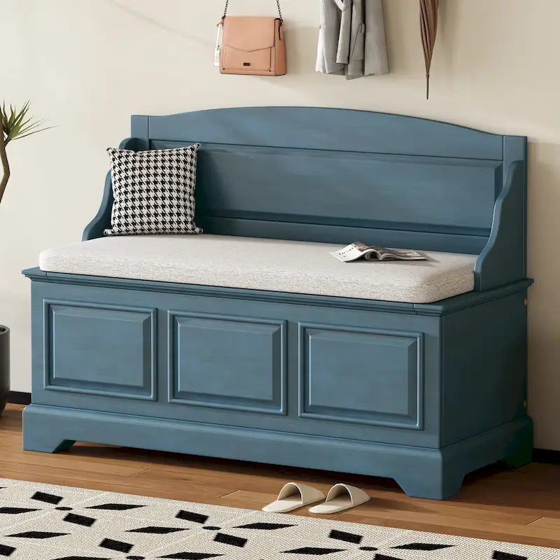 Banc de rangement pour chaussures rétro avec dispositifs de fermeture amortie sécurisés et coussin