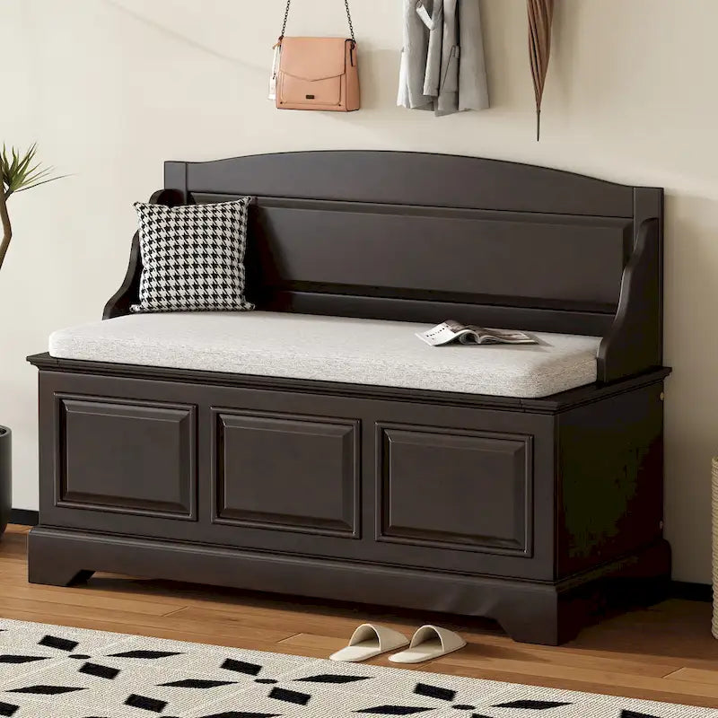 Retro Shoe Storage Bench with Safe Soft-Close Devices & Cushion