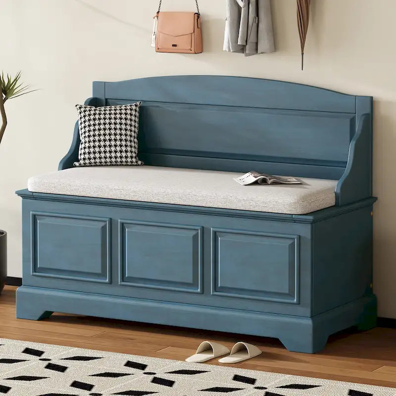 Retro Shoe Storage Bench with Safe Soft-Close Devices & Cushion
