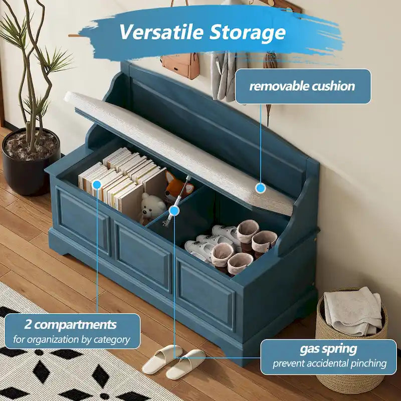 Retro Shoe Storage Bench with Safe Soft-Close Devices & Cushion