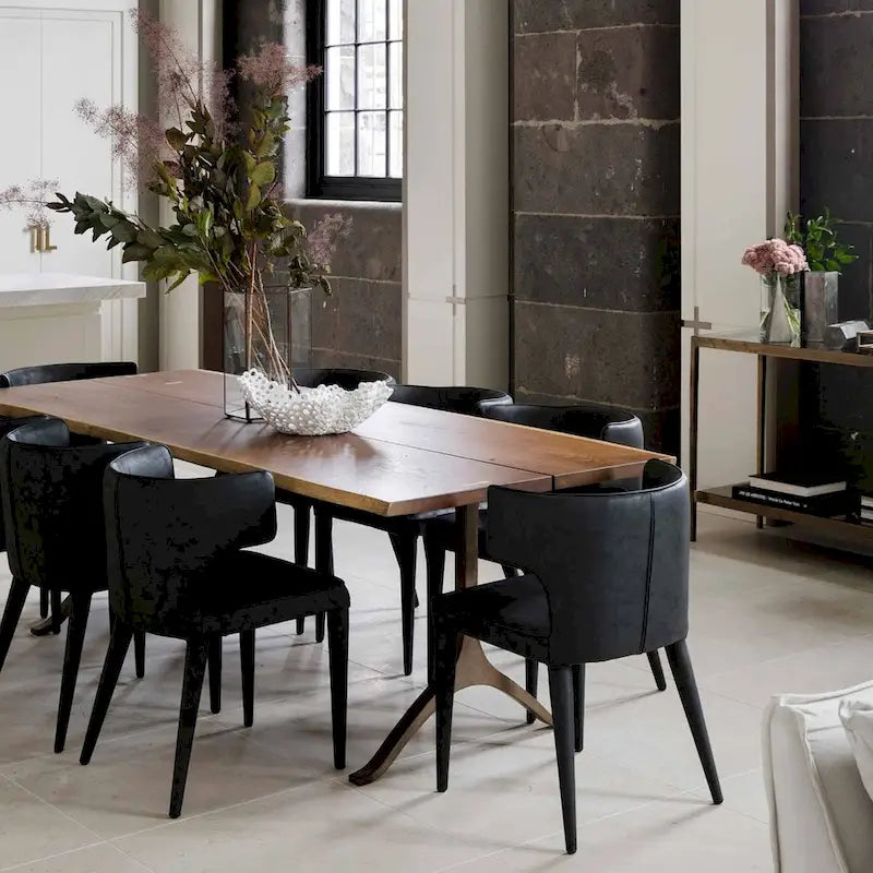 Extended Wingback Modern Upholstered Dining Chair with Metal Legs