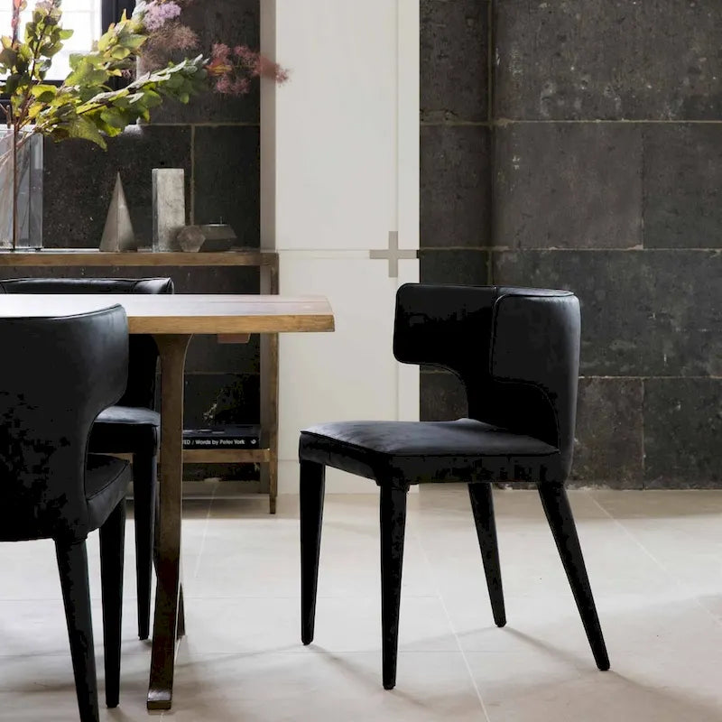 Extended Wingback Modern Upholstered Dining Chair with Metal Legs