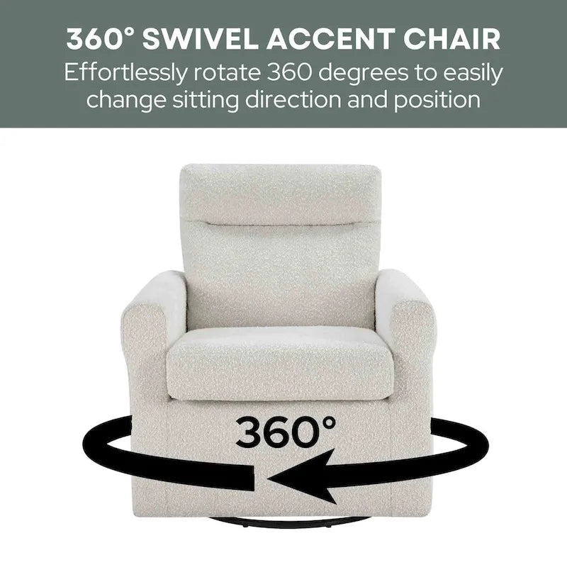 Modern Boucle Swivel Accent Armchair with 360 Degree Rotation and Plush Cushions
