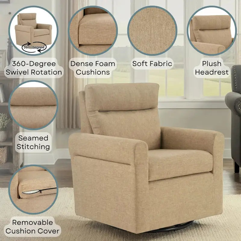 Modern Boucle Swivel Accent Armchair with 360 Degree Rotation and Plush Cushions