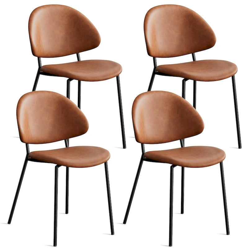 Lot de 4 Chaises de Salle à Manger en Cuir PU Rembourrées Chaises de Salle à Manger Mid-Century Modernes avec Dossier Incurvé pour Salle à Manger Cuisine