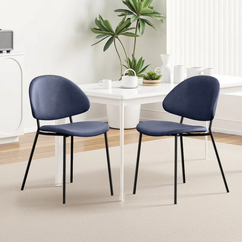 Set of 4 Upholstered PU Leather Dining Chairs Mid-Century Modern Dining Chairs with Curved Backrest for Dining Room Kitchen