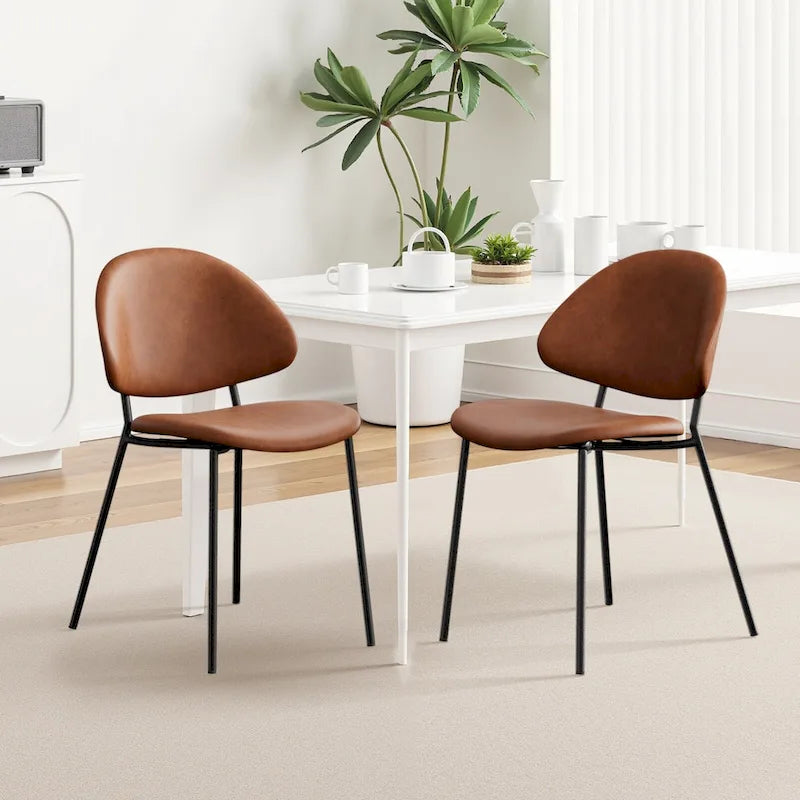 Set of 4 Upholstered PU Leather Dining Chairs Mid-Century Modern Dining Chairs with Curved Backrest for Dining Room Kitchen