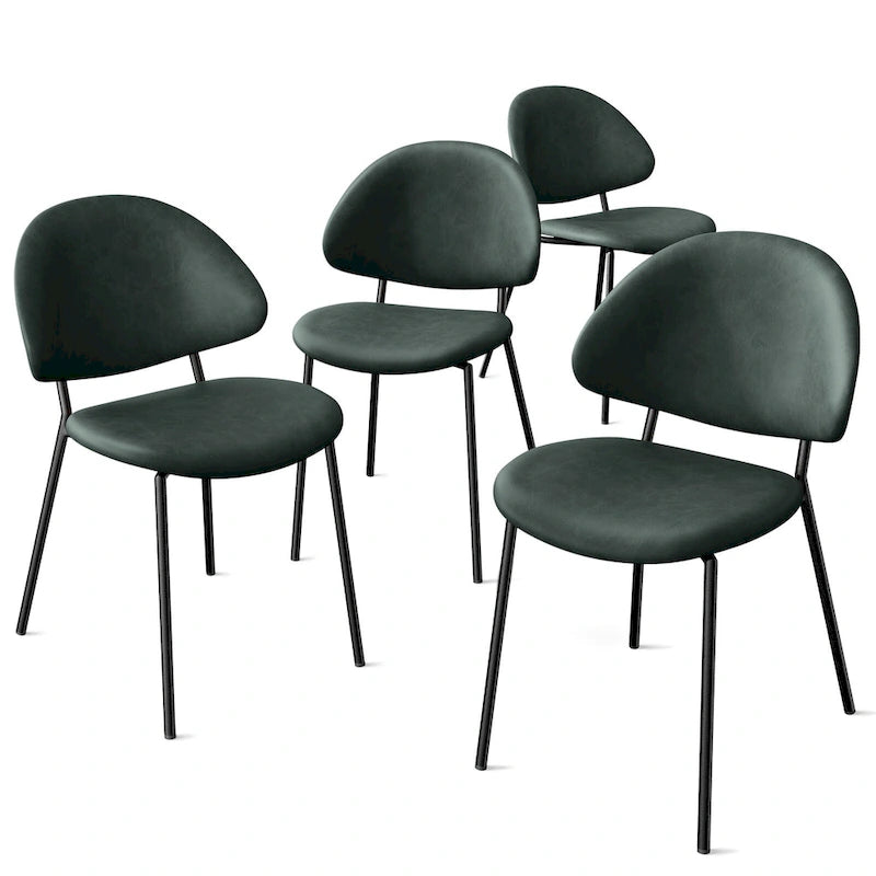 Set of 4 Upholstered PU Leather Dining Chairs Mid-Century Modern Dining Chairs with Curved Backrest for Dining Room Kitchen