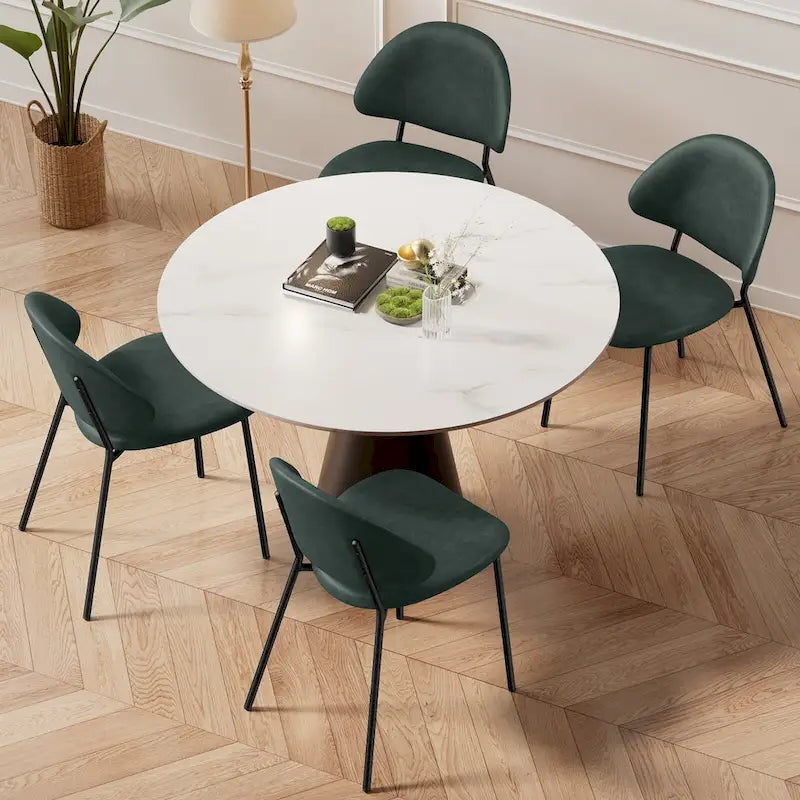 Set of 4 Upholstered PU Leather Dining Chairs Mid-Century Modern Dining Chairs with Curved Backrest for Dining Room Kitchen