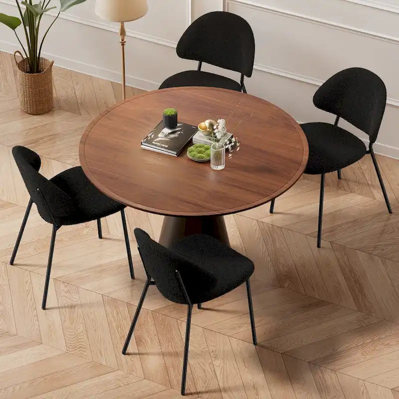 Set of 4 Upholstered PU Leather Dining Chairs Mid-Century Modern Dining Chairs with Curved Backrest for Dining Room Kitchen