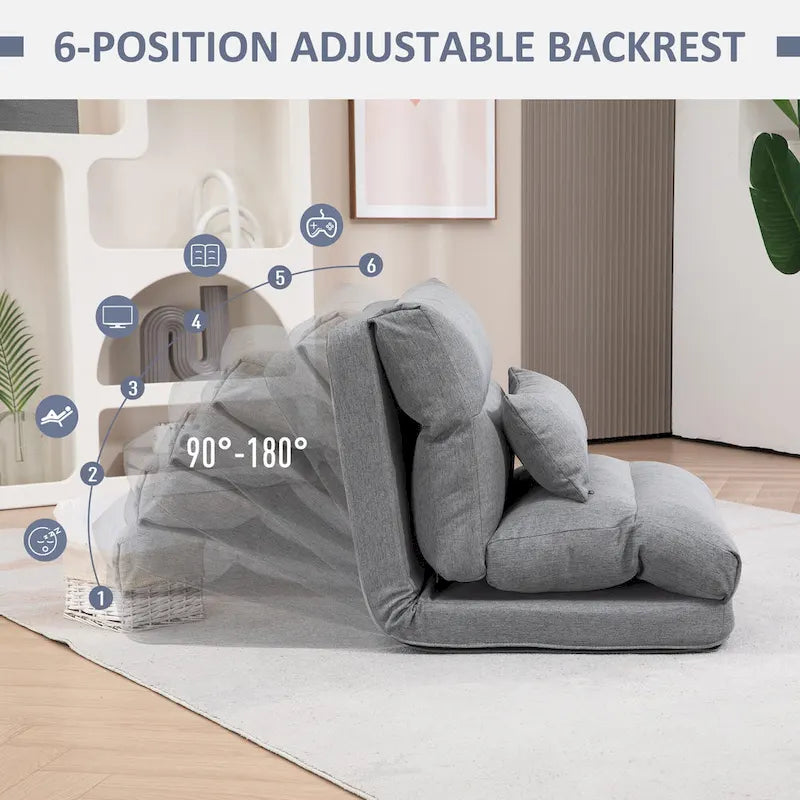 Gray 27.6" Folding Chaise Lounge Chair with Pillow