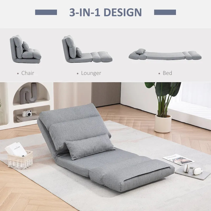 Gray 27.6" Folding Chaise Lounge Chair with Pillow