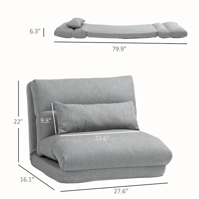 Gray 27.6" Folding Chaise Lounge Chair with Pillow