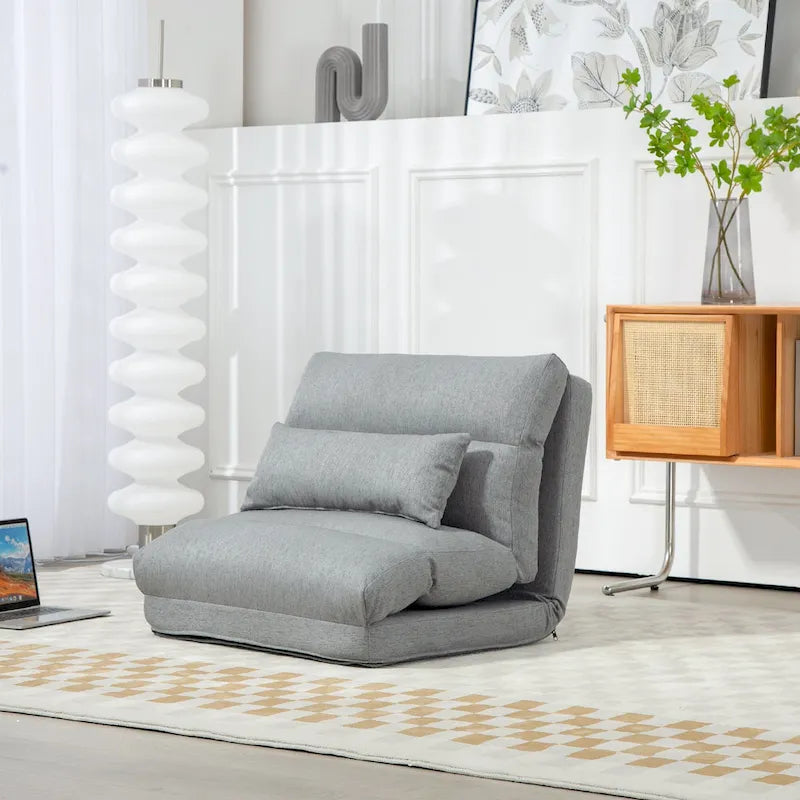 Gray 27.6" Folding Chaise Lounge Chair with Pillow