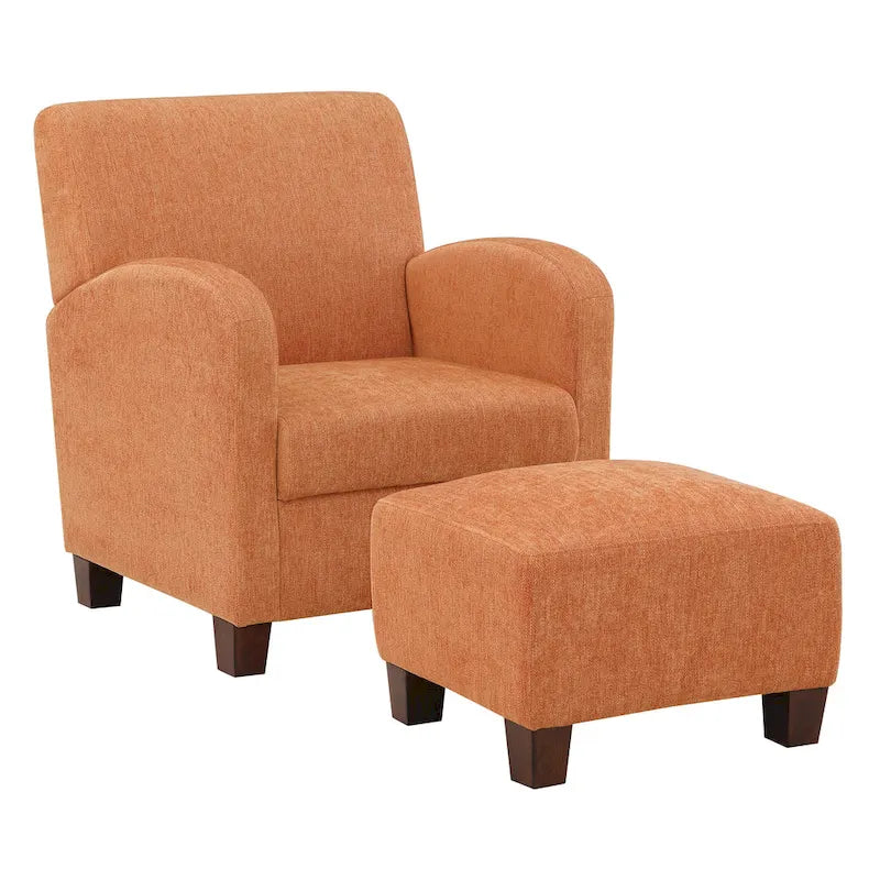 Herringbone Orange Club Chair and Ottoman Set with Espresso Legs