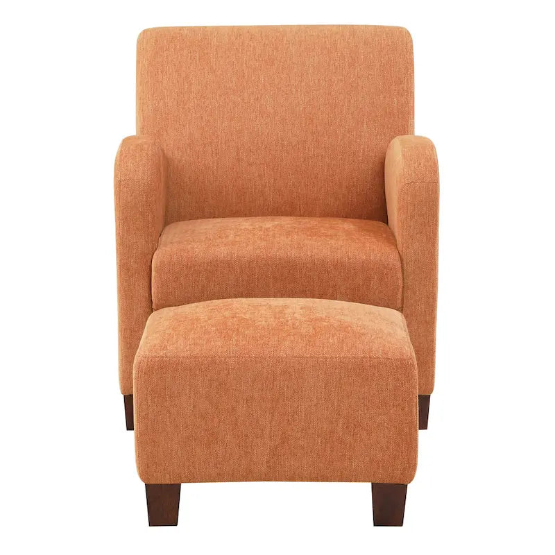 Herringbone Orange Club Chair and Ottoman Set with Espresso Legs
