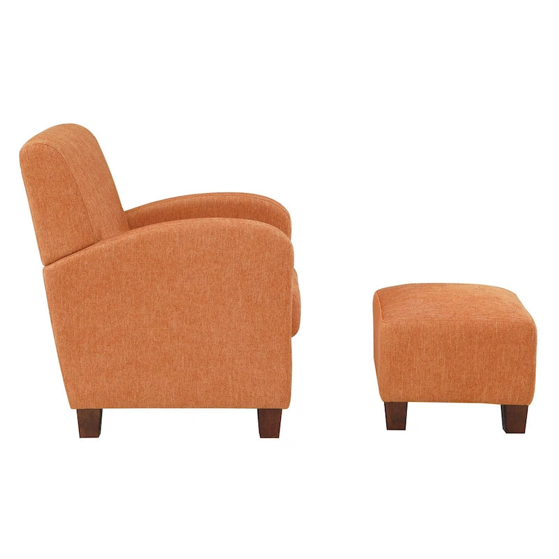 Herringbone Orange Club Chair and Ottoman Set with Espresso Legs