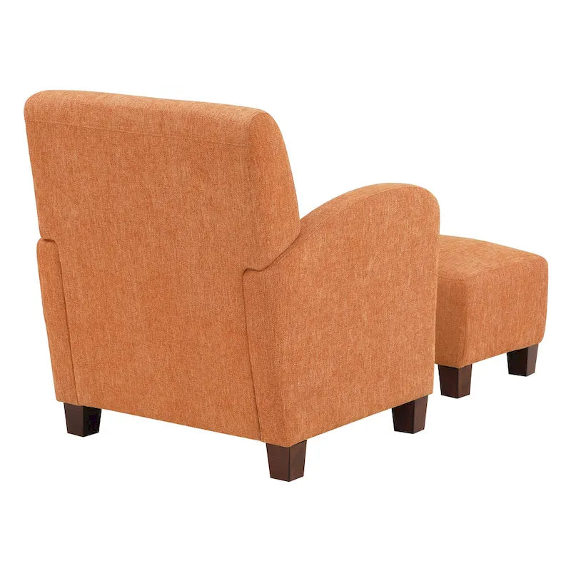 Herringbone Orange Club Chair and Ottoman Set with Espresso Legs