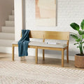 Solid Rubberwood Dining Bench with Curved Backrest and Upholstered Seat