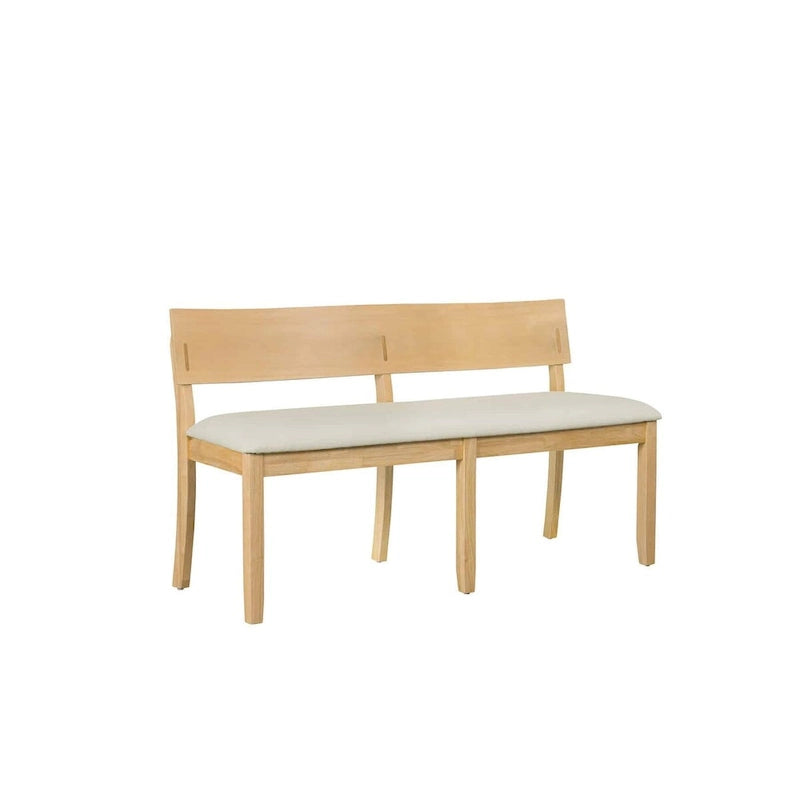 Solid Rubberwood Dining Bench with Curved Backrest and Upholstered Seat