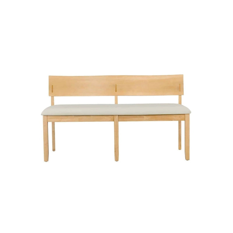 Solid Rubberwood Dining Bench with Curved Backrest and Upholstered Seat