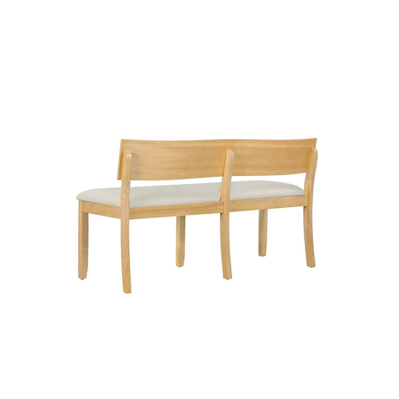 Solid Rubberwood Dining Bench with Curved Backrest and Upholstered Seat
