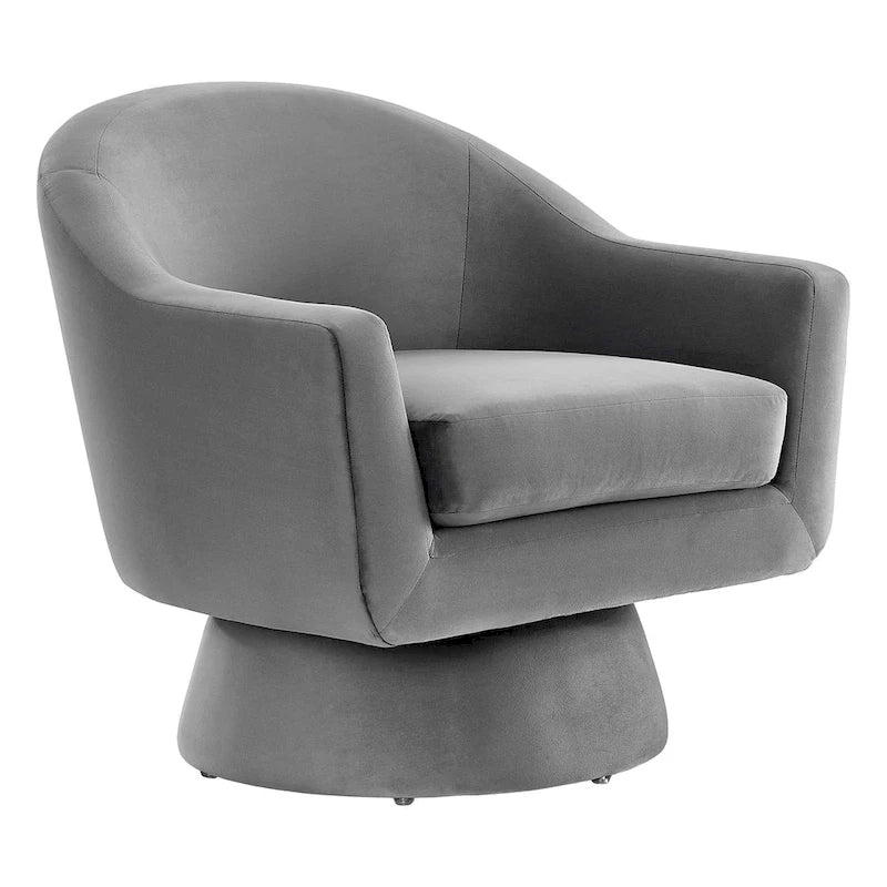 Performance Velvet Fabric Swivel Accent Chair with Wood Base
