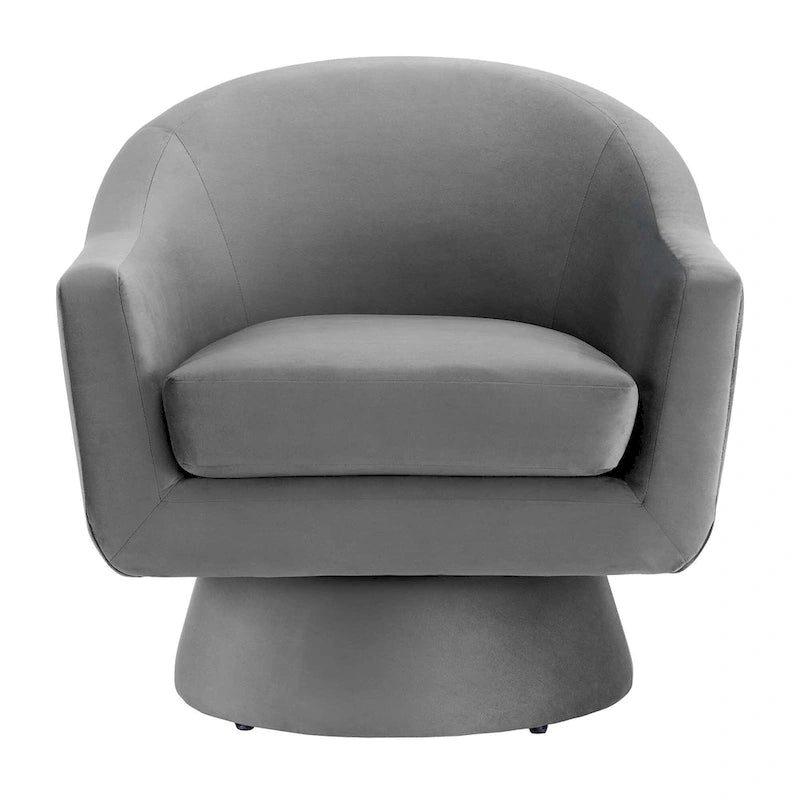 Performance Velvet Fabric Swivel Accent Chair with Wood Base