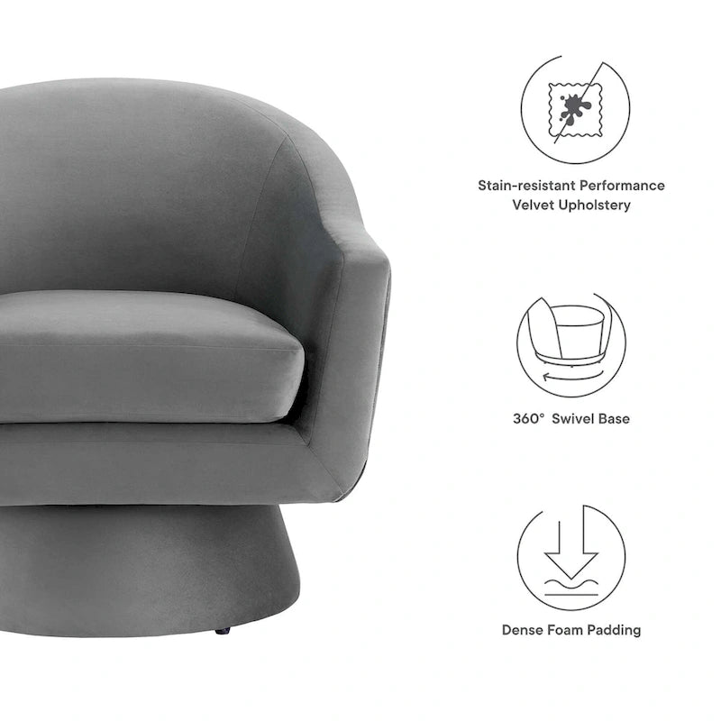 Performance Velvet Fabric Swivel Accent Chair with Wood Base