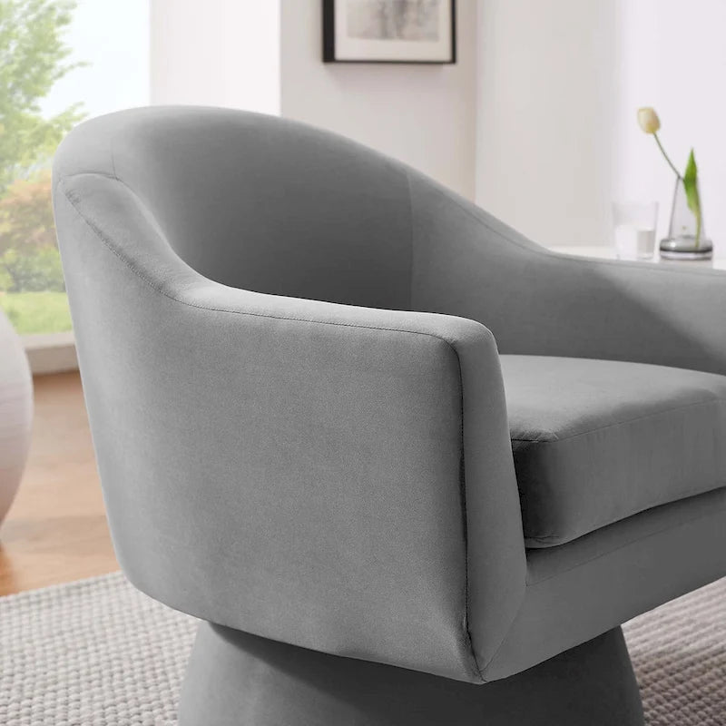 Performance Velvet Fabric Swivel Accent Chair with Wood Base