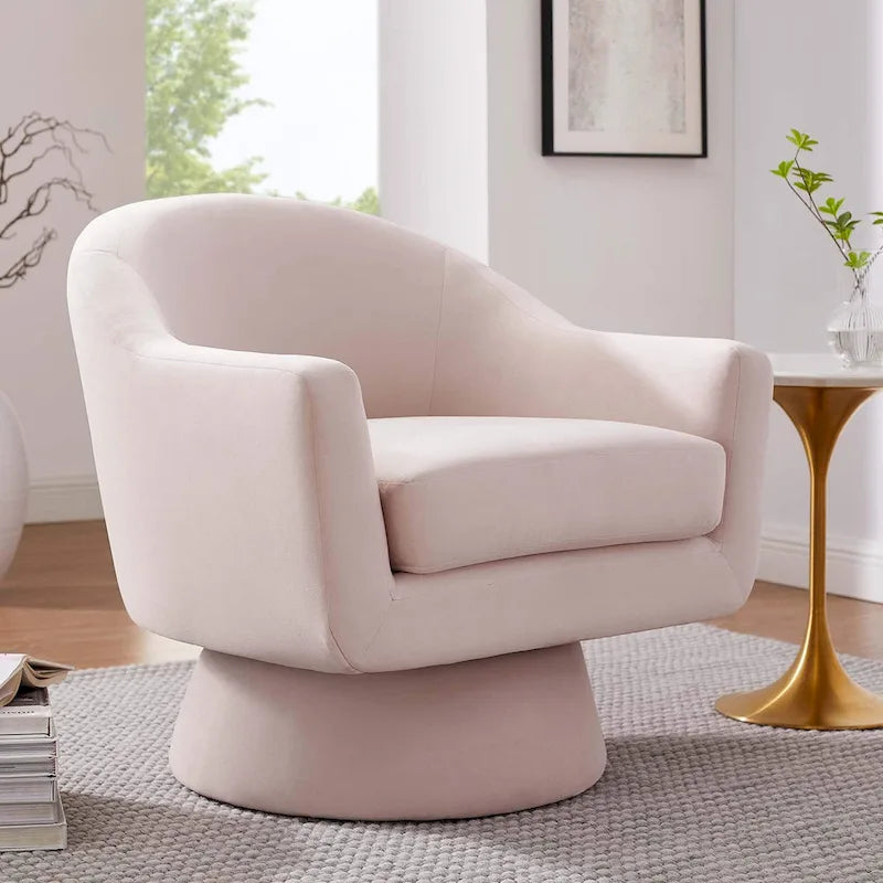 Performance Velvet Fabric Swivel Accent Chair with Wood Base