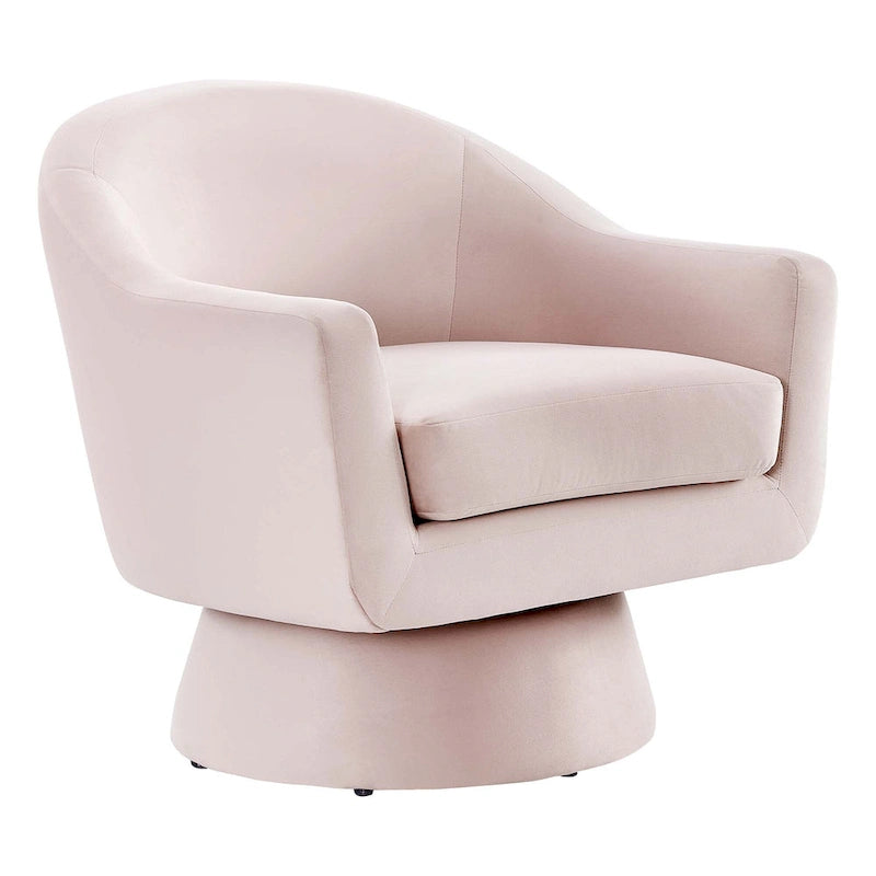 Performance Velvet Fabric Swivel Accent Chair with Wood Base