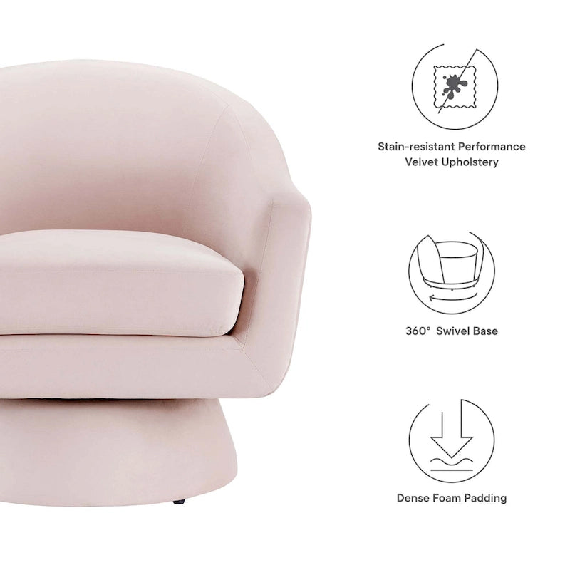 Performance Velvet Fabric Swivel Accent Chair with Wood Base