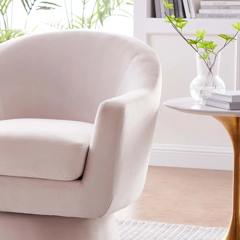 Performance Velvet Fabric Swivel Accent Chair with Wood Base
