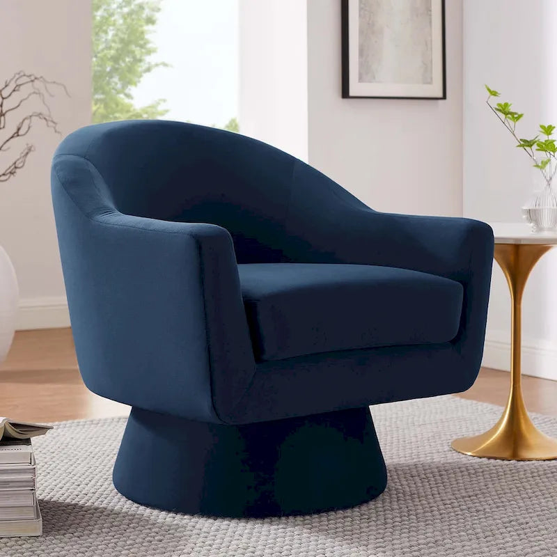 Performance Velvet Fabric Swivel Accent Chair with Wood Base