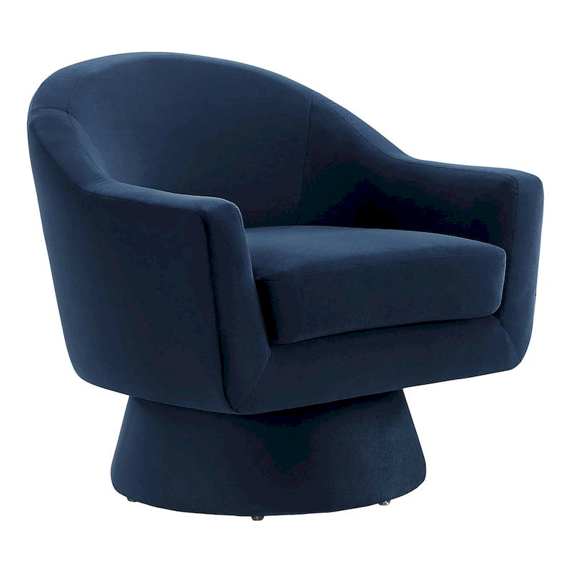 Performance Velvet Fabric Swivel Accent Chair with Wood Base