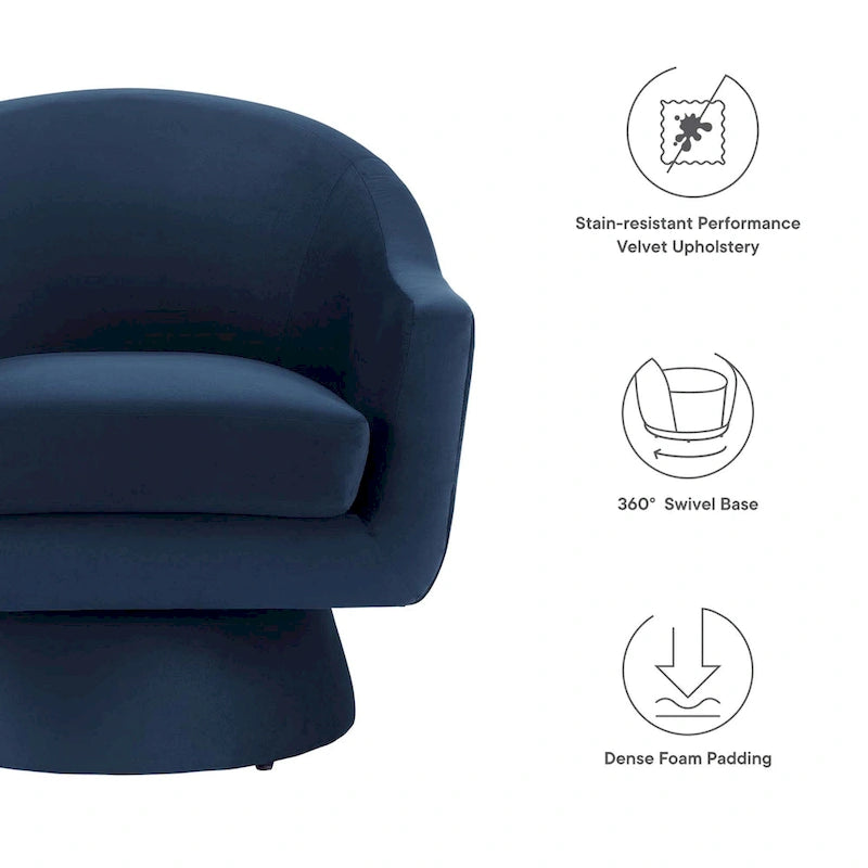 Performance Velvet Fabric Swivel Accent Chair with Wood Base