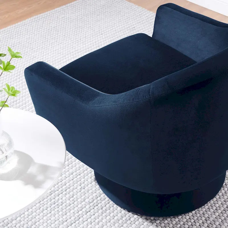 Performance Velvet Fabric Swivel Accent Chair with Wood Base