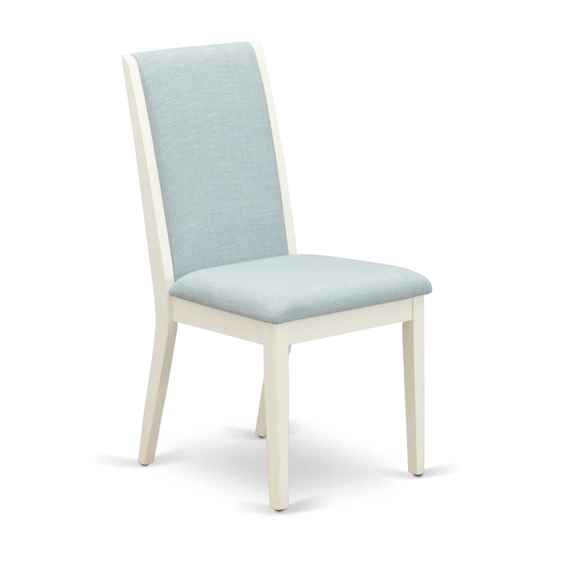 Linen upholstered dining chairs, two chairs per set, various finishes available.