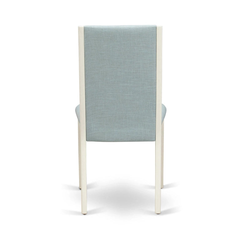 Linen upholstered dining chairs, two chairs per set, various finishes available.