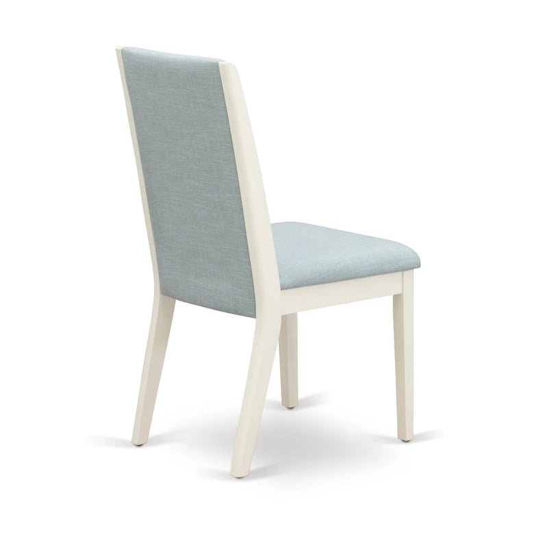 Linen upholstered dining chairs, two chairs per set, various finishes available.
