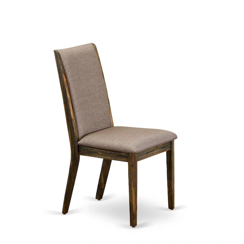 Linen upholstered dining chairs, two chairs per set, various finishes available.