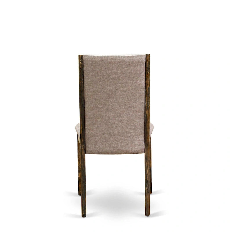Linen upholstered dining chairs, two chairs per set, various finishes available.