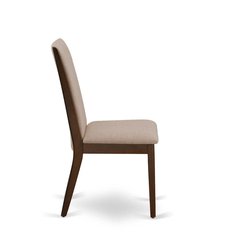 Linen upholstered dining chairs, two chairs per set, various finishes available.