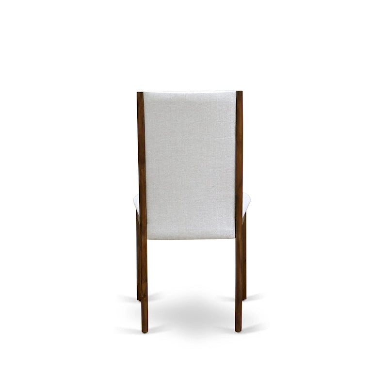 Linen upholstered dining chairs, two chairs per set, various finishes available.